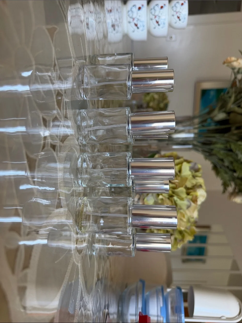 Clear Glass Roller Bottle Set with Silver Caps - Home Accents Decor